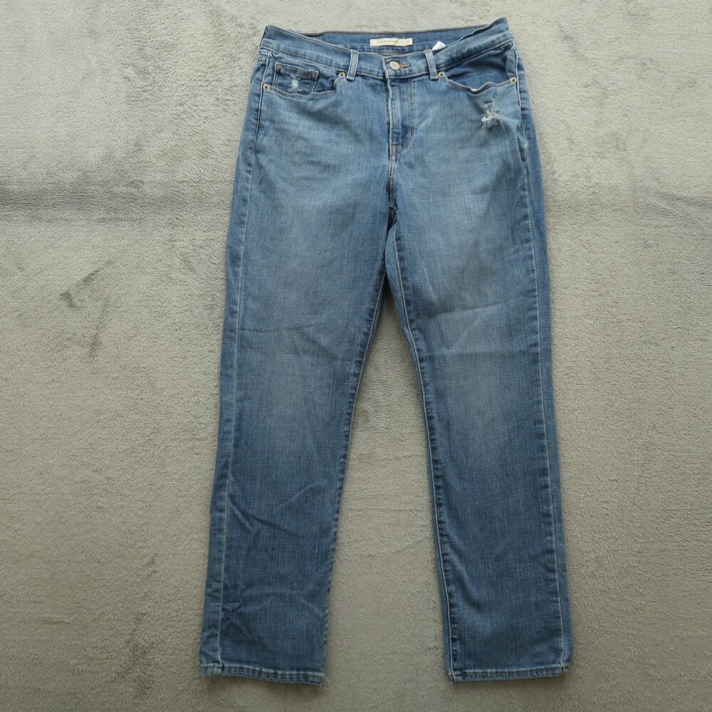 Levi's Jeans Womens Size 6S Blue Mid-Rise Classic Straight 28" Inseam Distressed
